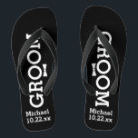 Personalised Groom Wedding - Pick Your Colour Thongs<br><div class="desc">Celebrate your wedding day celebration in comfort with these personalised flip flops. Customise with the groom's name and wedding date. The background is black, however you can change the colour by clicking on Customise It. Because of the white text you'll need to pick a dark colour background. They're great for...</div>