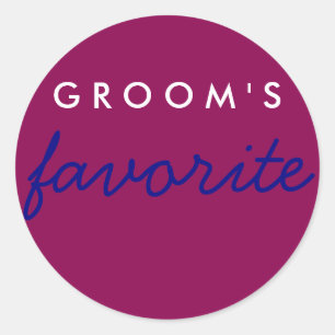 Personalised Groom's Favourite Magenta Navy Blue Classic Round Sticker