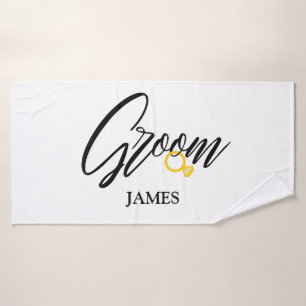Personalised Groom's Name with golden ring Beach Bath Towel