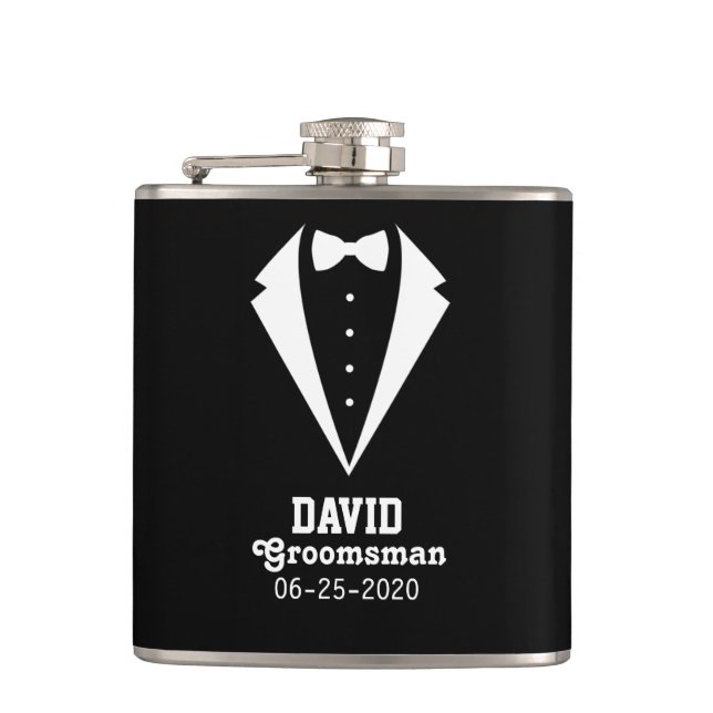 Personalised Groomsman Gift Black Hip Flask (Front)