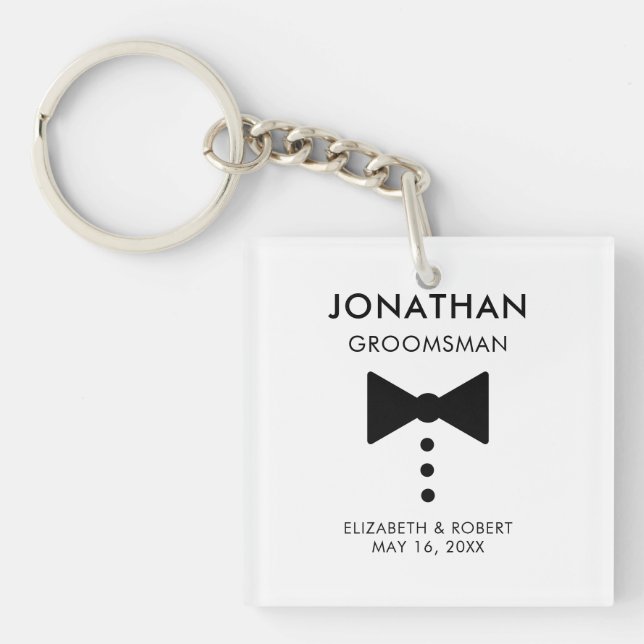 Personalised Groomsman Gift Modern Tuxedo Wedding  Key Ring (Front)
