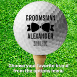 Personalised Groomsman Golf Balls<br><div class="desc">Surprise your wedding party with a unique keepsake they’ll love – this personalised groomsman golf ball features a sleek black bow tie graphic along with your groomsman’s name and the special date. Perfect as a thank-you gift for golf-loving groomsmen, this custom golf ball is both fun and functional. Ideal for...</div>