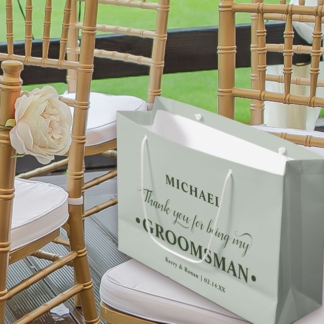 Personalised Groomsman Green Thank You Large Gift Bag (Sage Green Wedding Thank You Gift Bag for Groomsman)