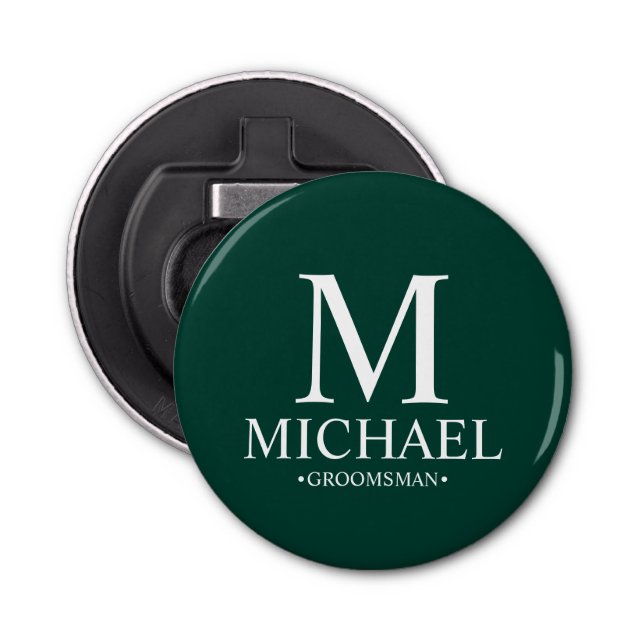 Personalised Groomsman Name and Monogram Bottle Opener (Front)
