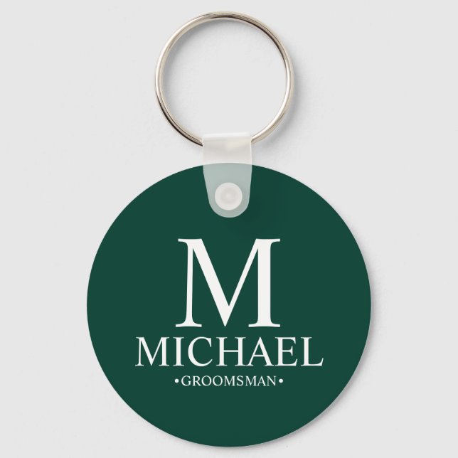 Personalised Groomsman Name and Monogram Key Ring (Front)