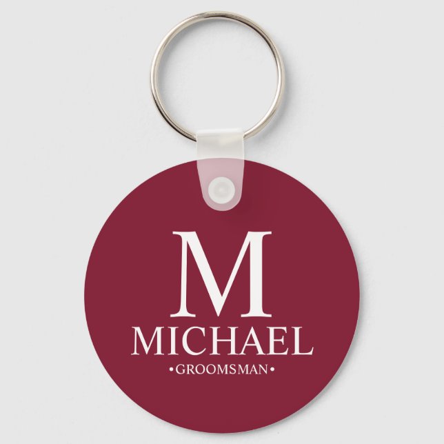 Personalised Groomsman Name and Monogram Key Ring (Front)