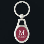 Personalised Groomsman Name and Monogram Key Ring<br><div class="desc">Modern Personalised Groomsman Gifts
featuring personalised monogram,  groomsman's name and title in white classic serif font style on burgundy red background.

Also perfect for Best Man,  Father of the Bride and more.</div>