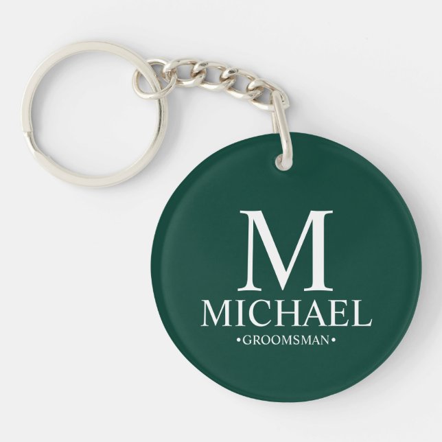 Personalised Groomsman Name&Monogram Key Ring (Front)