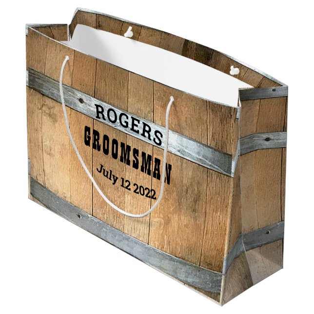 Personalised Groomsman Whiskey Barrel Large Gift Bag (Back Angled)