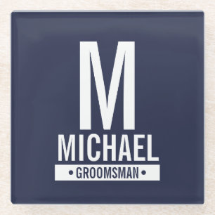 Personalised Groomsman's Monogram and Name Glass Coaster