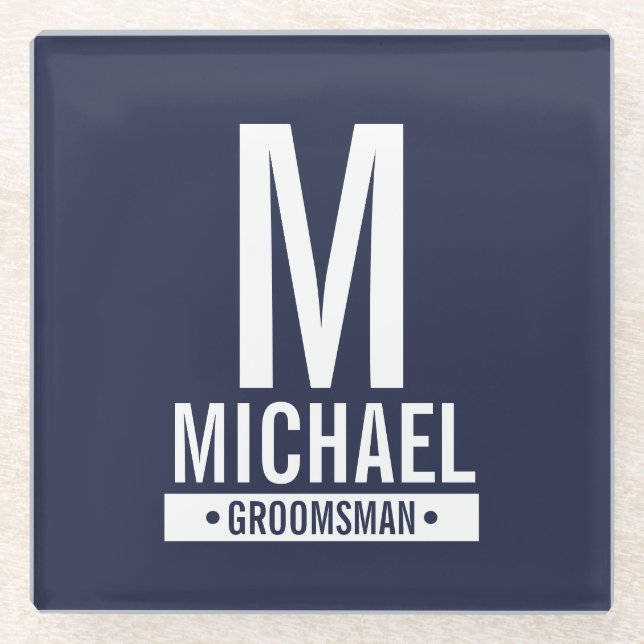 Personalised Groomsman's Monogram and Name Glass Coaster (Front)