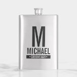 Personalised Groomsman's Monogram and Name Hip Flask<br><div class="desc">Modern Minimalist Personalised Monogram and Name Gifts
This design features personalised groomsman's monogram,  name and title in black modern bold sans serif font style.

Also perfect for best man and more.</div>
