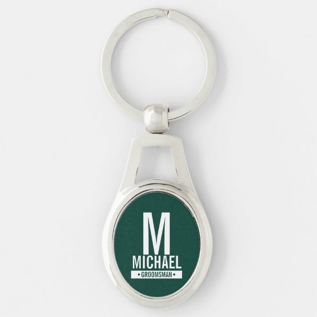 Personalised Groomsman's Monogram and Name Key Ring (Front)