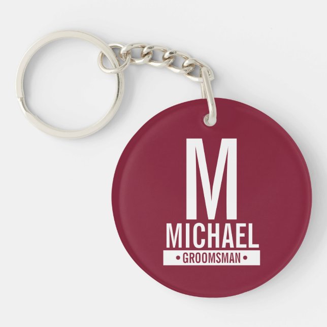 Personalised Groomsman's Monogram and Name Key Ring (Front)