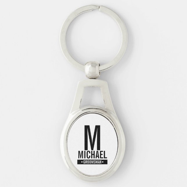 Personalised Groomsman's Monogram and Name Key Ring (Front)