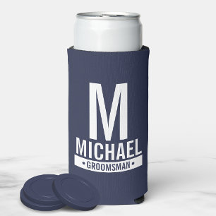 Personalised Groomsman's Monogram and Name Seltzer Can Cooler