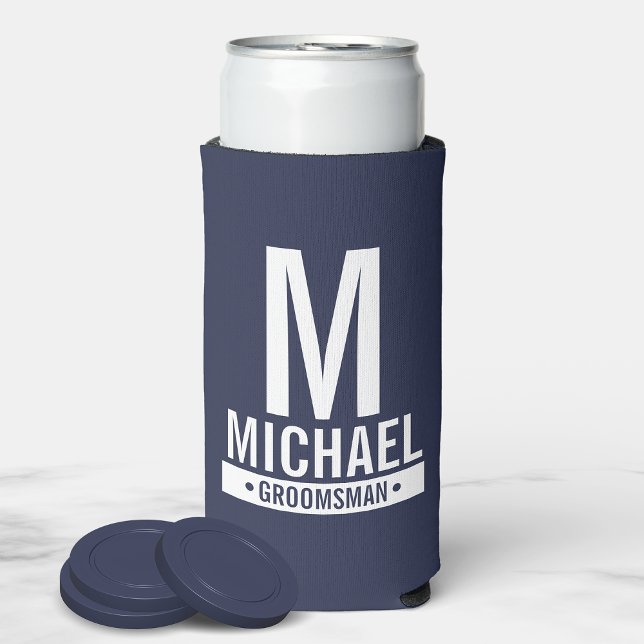 Personalised Groomsman's Monogram and Name Seltzer Seltzer Can Cooler (Creator Uploaded)
