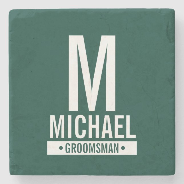 Personalised Groomsman's Monogram and Name Stone Coaster (Front)