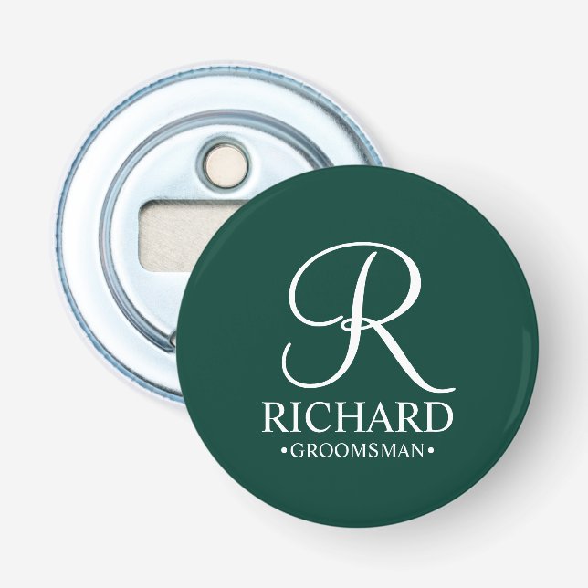 Personalised Groomsman's Name and Monogram Bottle Opener (Front)