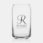 Personalised Groomsman's Name and Monogram Can Glass<br><div class="desc">Elegant Personalised Groomsman Gifts
featuring personalised monogram in black elegant script font style with groomsman's name and title in classic serif font style.

Also perfect for best man,  father of the bride,  bridesmaid,  maid of honour,  flower girl,  mother of the bride and more.</div>