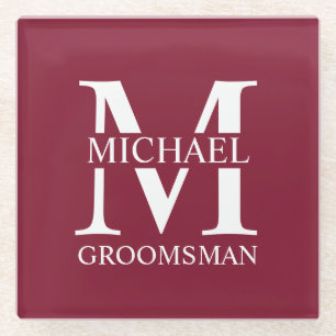 Personalised Groomsman's Name and Monogram Glass Coaster