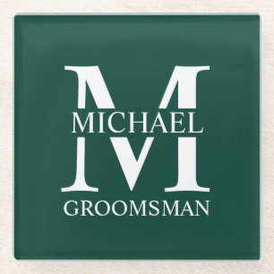 Personalised Groomsman's Name and Monogram Glass Coaster
