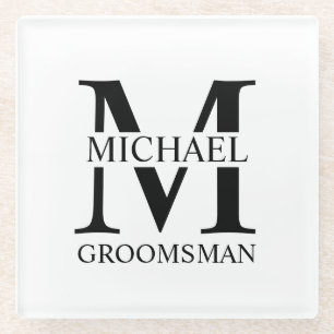 Personalised Groomsman's Name and Monogram Glass Coaster
