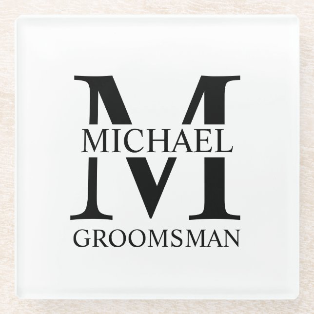 Personalised Groomsman's Name and Monogram Glass Coaster (Front)