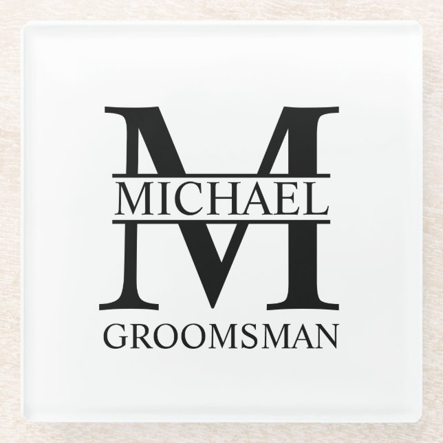 Personalised Groomsman's Name and Monogram Glass Coaster (Front)