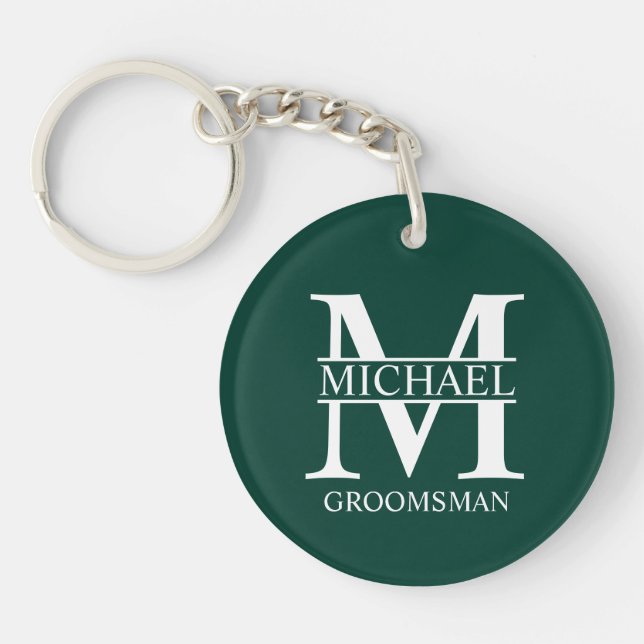 Personalised Groomsman's Name and Monogram Key Ring (Front)