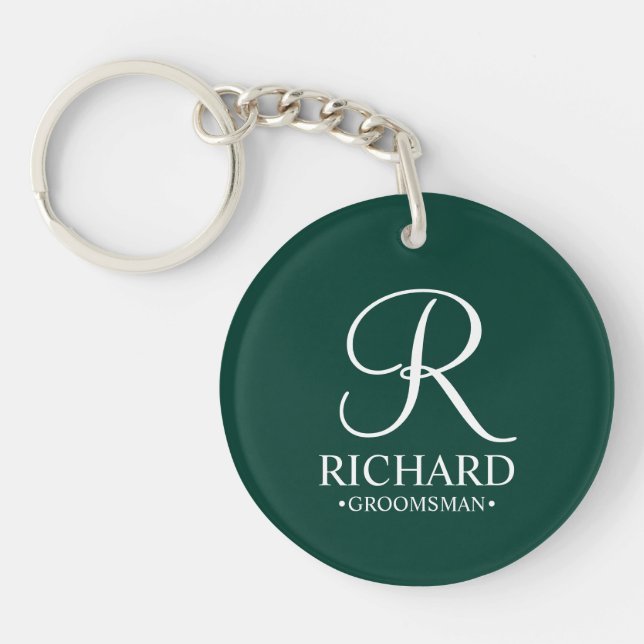 Personalised Groomsman's Name and Monogram Key Ring (Front)
