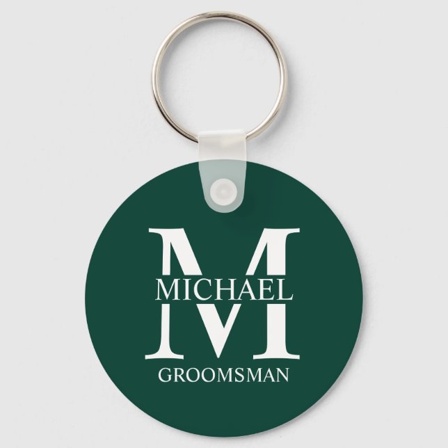 Personalised Groomsman's Name and Monogram Key Ring (Front)