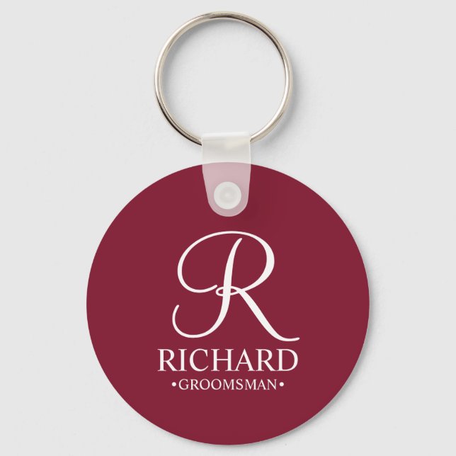 Personalised Groomsman's Name and Monogram Key Ring (Front)