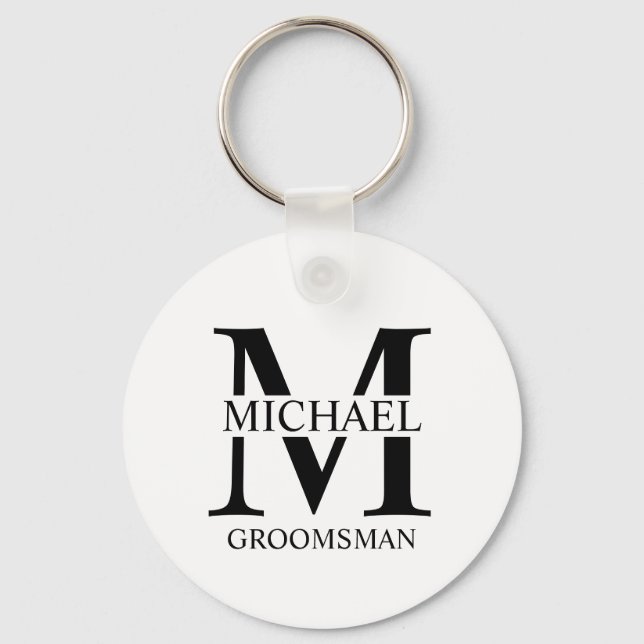 Personalised Groomsman's Name and Monogram Key Ring (Front)