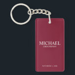 Personalised Groomsman's Name and Monogram Key Ring<br><div class="desc">Modern Personalised Groomsman Gifts
featuring personalised groomsman's name,  title and wedding date in white classic serif font style on burgundy red background.

Also perfect for Best Man,  Father of the Bride and more.</div>
