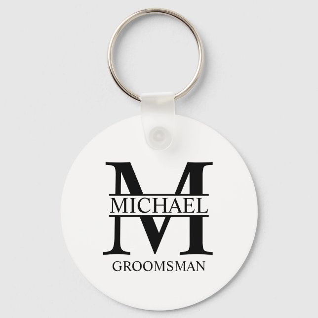 Personalised Groomsman's Name and Monogram Key Ring (Front)