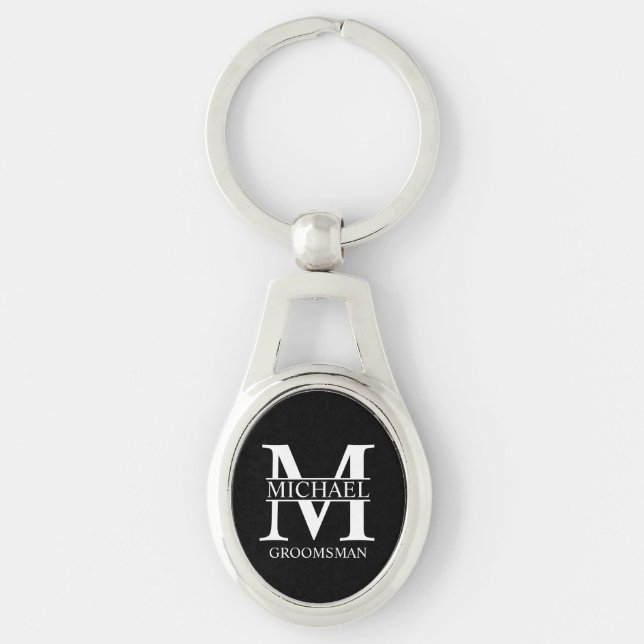 Personalised Groomsman's Name and Monogram Key Ring (Front)