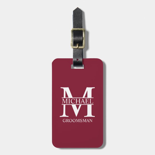 Personalised Groomsman's Name and Monogram Luggage Tag (Front Vertical)