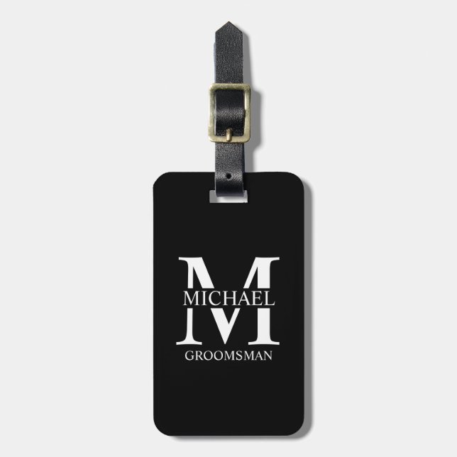 Personalised Groomsman's Name and Monogram Luggage Tag (Front Vertical)