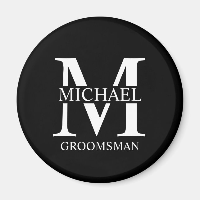 Personalised Groomsman's Name and Monogram Magnet (Front)