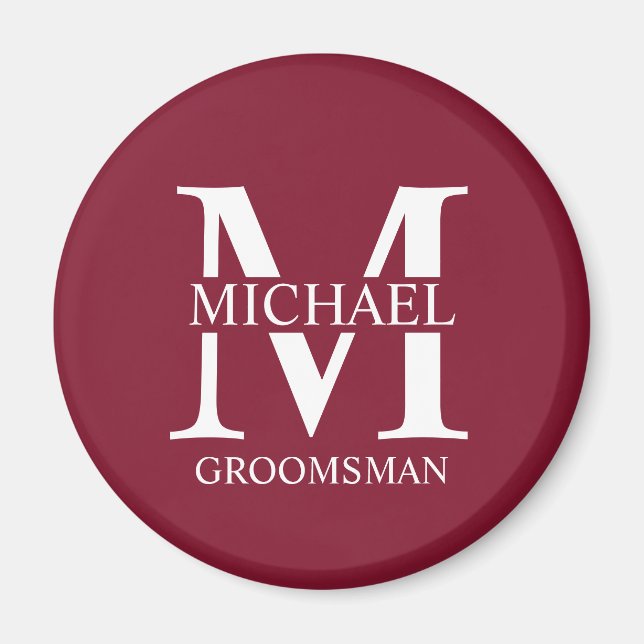 Personalised Groomsman's Name and Monogram Magnet (Front)