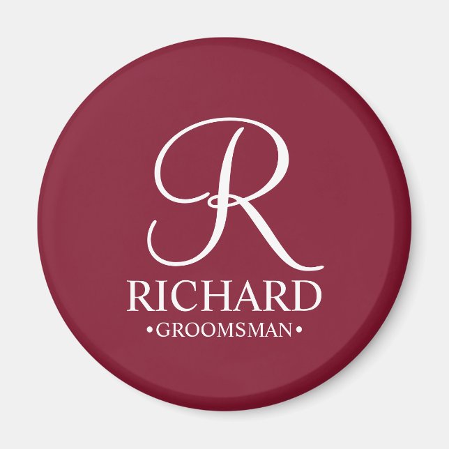 Personalised Groomsman's Name and Monogram Magnet (Front)