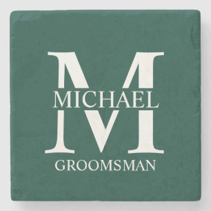 Personalised Groomsman's Name and Monogram Stone Coaster