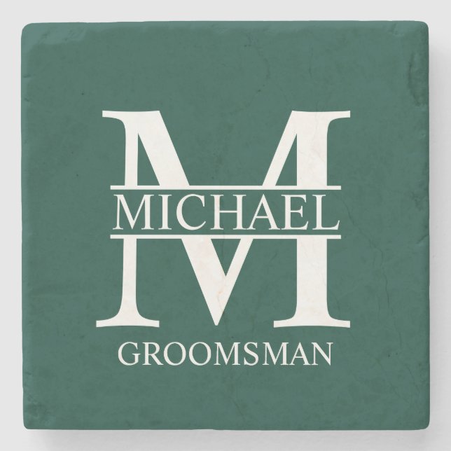 Personalised Groomsman's Name and Monogram Stone Coaster (Front)