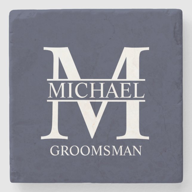 Personalised Groomsman's Name and Monogram Stone Coaster (Front)