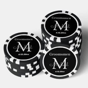 personalised groomsmen black and white wedding poker chips