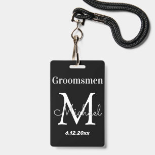 personalised groomsmen elegant black wedding ID badge