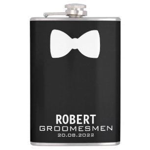 Personalised Groomsmen Flask with Bow Tie Graphic