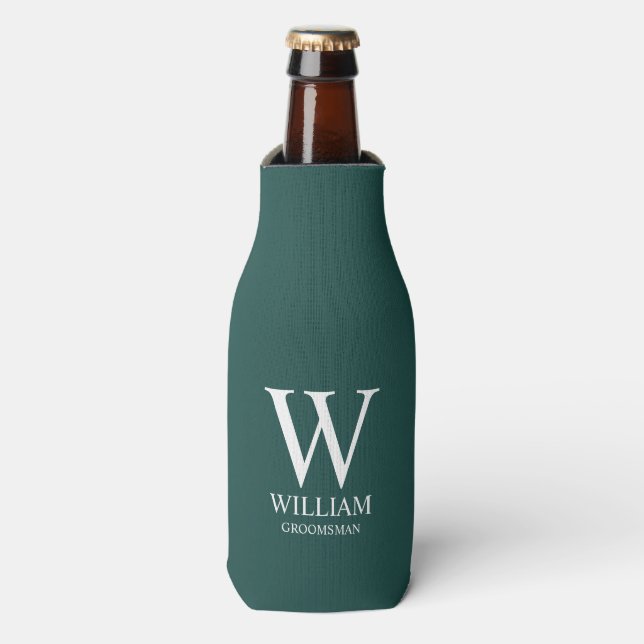 Personalised Groomsmen Monogram & Name Bottle Cooler (Bottle Front)