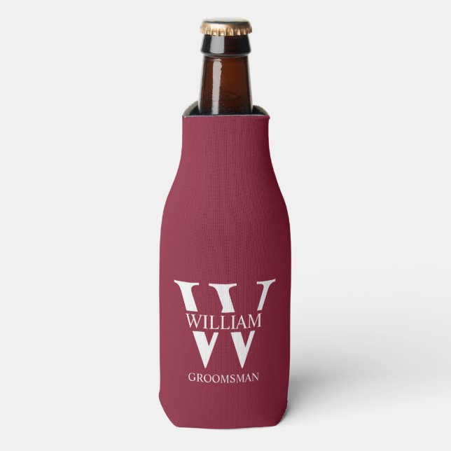 Personalised Groomsmen Monogram & Name Bottle Cooler (Bottle Front)